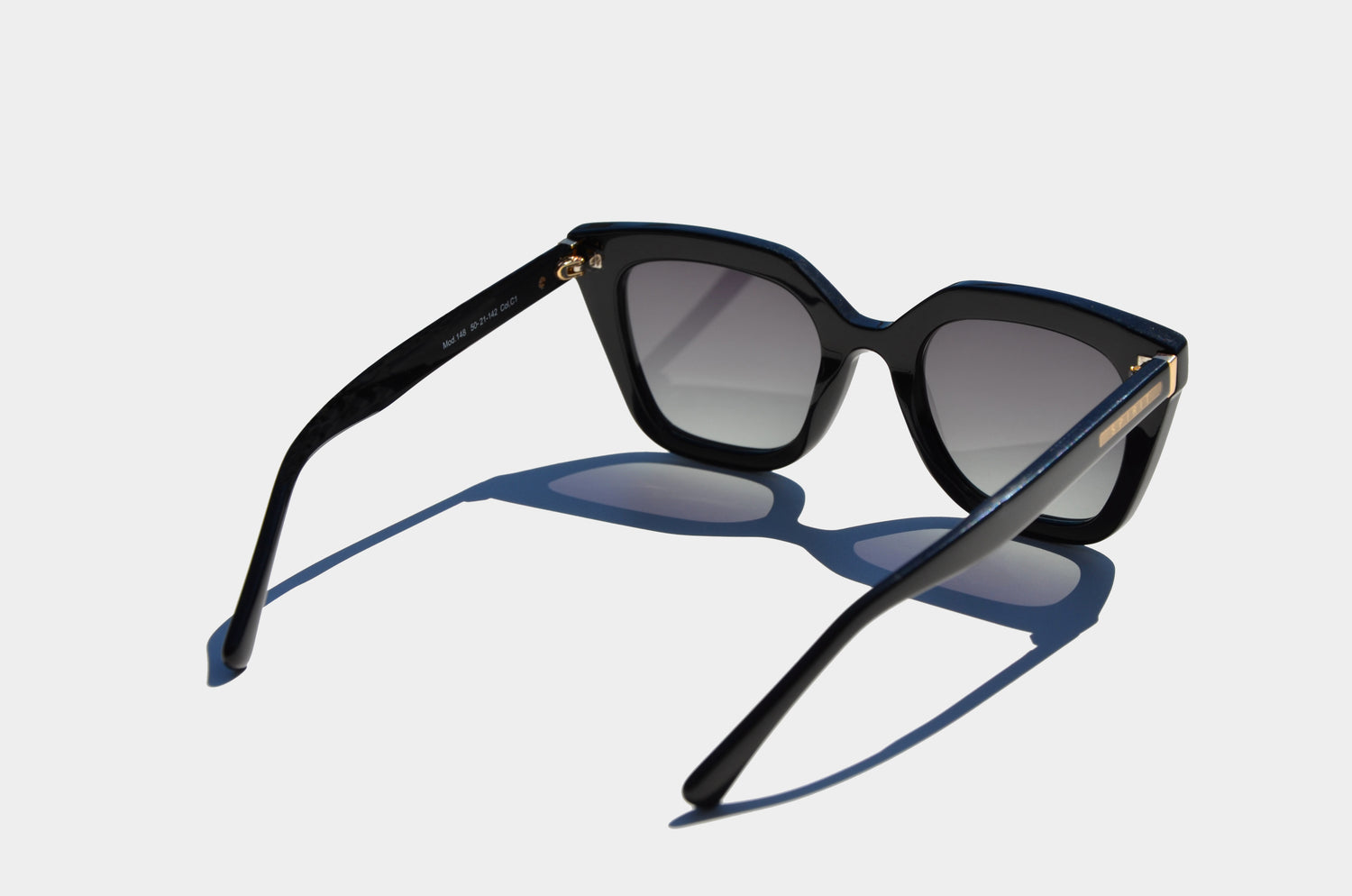 Black square cat eye sunglass angled back view